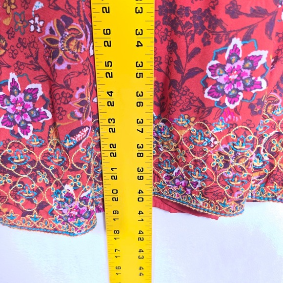 Time And Tru Dress Womens XXL 20 Red Floral Embroidered Boho Cottagecore Peasant - Picture 11 of 13